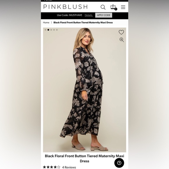 Pinkblush | Dresses | Black Floral Front Button Tiered Maternity Maxi ...